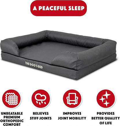 The Dog’s Bed Medium Oxford Grey 30x23.5, Memory Foam, Pain Relief: Arthritis, Hip &amp; Elbow Dysplasia, Post Surgery, Lameness, Supportive, Calming, Waterproof Washable Cover, Veterinary Approved