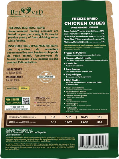 Beloved Pets Dog &amp; Cat Treats Freeze Dried Chicken Cubes 5.3 oz - All Natural Meat Raw Pet Food - Human Grade High-Protein Snacks &amp; Grain-Free Jerky Chews for Cats and Small Dogs
