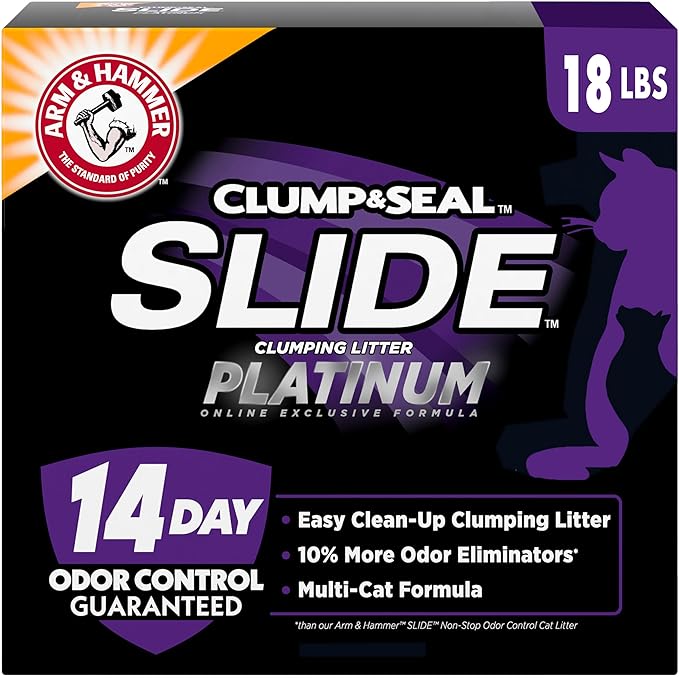 ARM &amp; HAMMER Clump &amp; Seal SLIDE Platinum Multi-Cat Clumping Litter, Easy Clean, Superior Odor Control, 18 Lbs