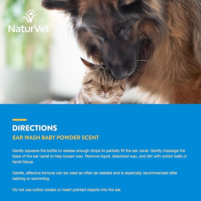 NaturVet Ear Wash Liquid Supplement for Dogs &amp; Cats – Pet Health Supplement Cleans Dog, Cat Ear Canals – Includes Aloe, Tea Tree Oil – Helps Remove Pet Ear Wax, Dirt, Debris – 16 Oz.