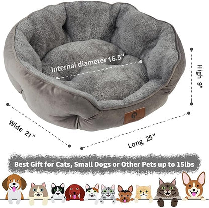Asvin Medium Dog Bed for Medium Dogs, Cat Beds for Indoor Cats, Pet Bed for Puppy and Kitty, Extra Soft &amp; Machine Washable with Anti-Slip &amp; Water-Resistant Oxford Bottom, Grey, 25 inches