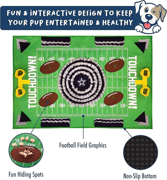 NFL Dallas Cowboys Dog Snuffle Mat – Interactive Pet Slow Feeder, Football Field Design Food Puzzle Toy for Dogs &amp; Cats, Foraging Activity Mat for Smarter Feeding