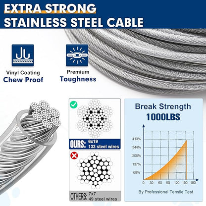 Snagle Paw Dog Leads for Yard 50FT-1000LBS Break Strength,Heavy Duty Tie Out Cable for Dogs with Swivel Lockable Hook &amp; Spring,Chew Proof Dog Chain for Outside,Dog Run Cable for Medium Large Dogs