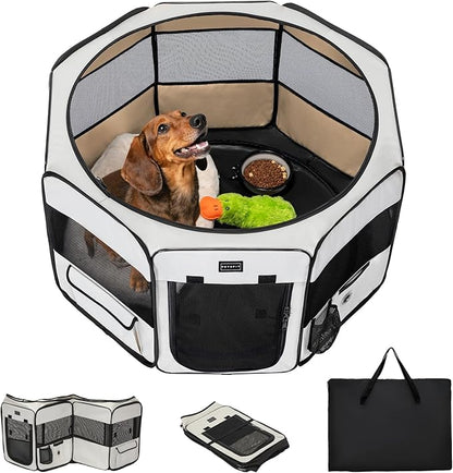 PETSFIT Portable Dog Playpen,36" Dog Play Pen Indoors with Removable Waterproof Mat &amp; Zippered Roof | RV, Camping, Travel Dog Pen | Whelping &amp; Cat Observation Space(36" L x 36" W x 21" H)