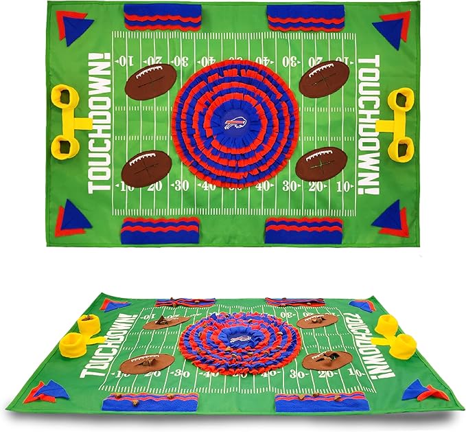 NFL Buffalo Bills Dog Snuffle Mat – Interactive Pet Slow Feeder, Football Field Design Food Puzzle Toy for Dogs &amp; Cats, Foraging Activity Mat for Smarter Feeding