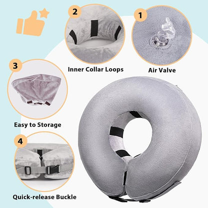 Crazy Felix Dog Donut Pillow Cone Collar Alternative After Surgery Soft Cone to Stop Licking Inflatable Dog Head Collar for Small Medium Dogs Bulldog Pug