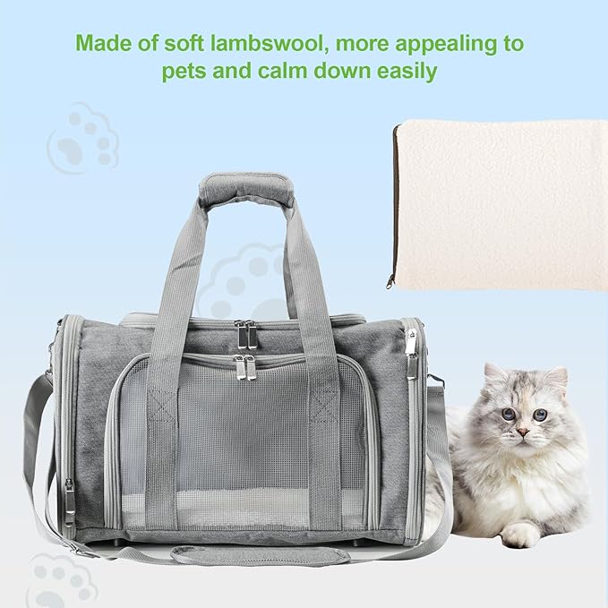 Roaringkitty Travel in Style: Portable Pet Carrier for Small Pets up to 15 Lbs- Airline Approved, Collapsible &amp; Comfortable cat/Puppy Soft Sided Bag (Grey)