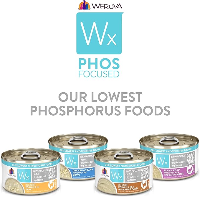 Weruva Wx Phos Focused, Pate &amp; Gravy Formulas Variety Pack, 3oz Can (Pack of 12)