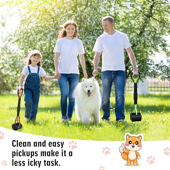 33" Pooper Scooper 2 Pack, XL Tall Handle No Touch Dog Pooper Scooper for Large Small Dogs, Durable Spring &amp; Lightweight, Large Pooper Scooper for Dogs Heavy Duty, Foldable Dog Poop Pick Up Tool