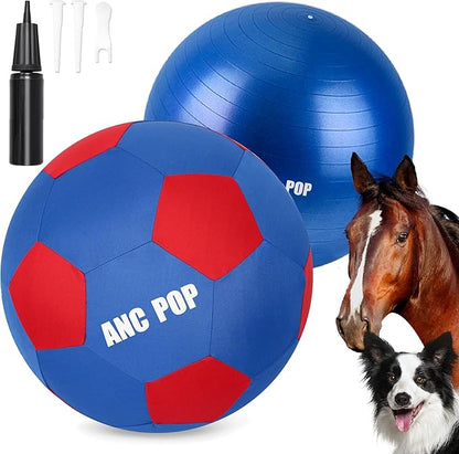 Herding Ball for Dogs Horse Ball &amp; Cover 25" for Horses Large with Hand Pump for Play, Blue and Red