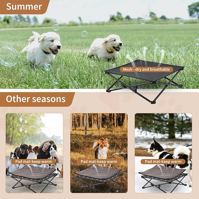 KingCamp Elevated Dog Bed for Small Dogs, Outdoor Raised Cooling Pet Cot Bed with Washable Breathable Mesh &amp; No-Slip Feet Perfect for Camping, Backyard, Indoor Use (S, Black)