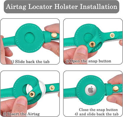 OOPSDOGGY Rolled Leather Dog Collar with Airtag Holder - Reflective Round Airtag Dog Collar - Soft Tracking Pet Collar for Small Dogs Puppy Cats Kitten (Teal, S, 10"-13")