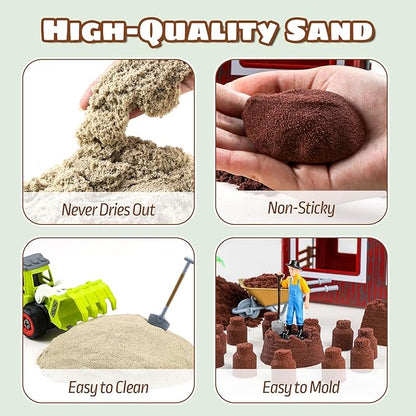 69 PCS Farm Sensory Bin Toys Playset, Sandboxes with Sand, Farmer Tractor &amp; Farm Animals Figures Toys for Kids 3 4 5, Gifts for 6 7 Years Old Boys Girls Toddlers