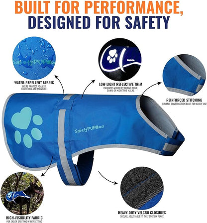 Dog Reflective Vest – Hi-Vis Fluorescent Visibility That Helps to Safeguard Your Pet On/Off Leash in Urban &amp; Rural Areas (Blue, X-Large)