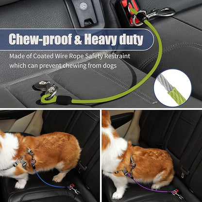 Dog Seat Belt Harness for Car,Dog Seatbelt of Coated Wire Leash Safety Restraint,No Chew Tether Cable Vehicle,Double Clips &amp; Latch(Green, 24 inch/60 CM)