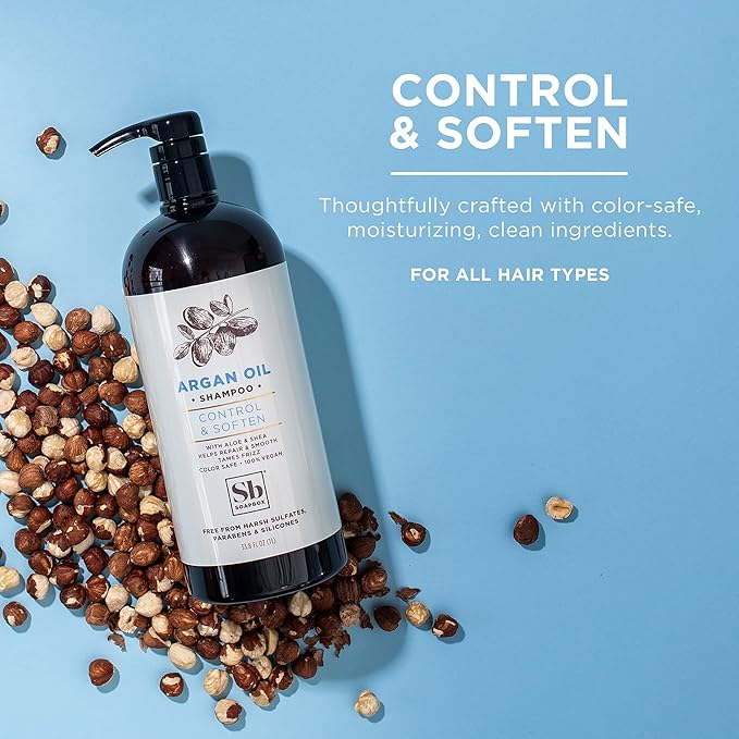 Soapbox Argan Oil Shampoo, Harsh Sulfate Free, Paraben &amp; Silicone Free, Color Safe, and Vegan Hair Shampoo | Control &amp; Soften Shampoo (33.8 Ounces)