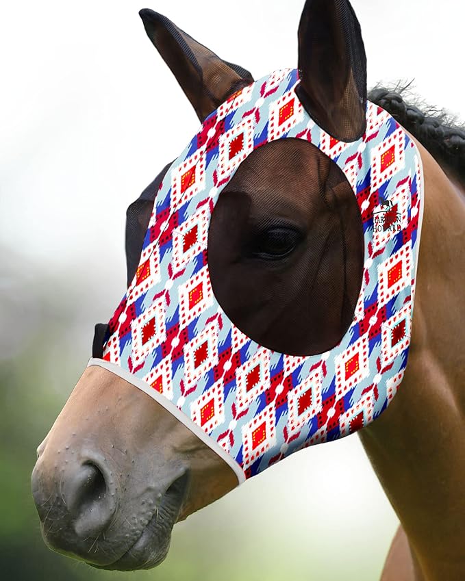Harrison Howard Super Comfort Stretchy Fitting Horse Fly Mask with UV Protection Soft on Skin with Breathability Tribal Abstract Full Size