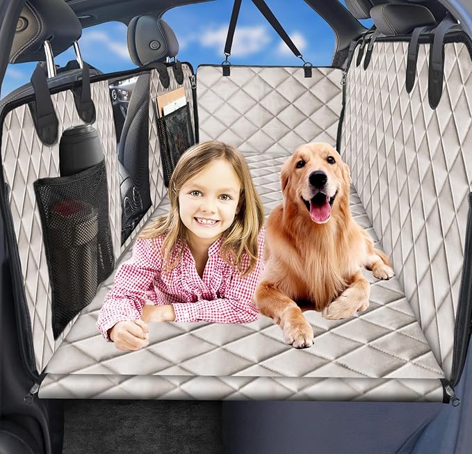 URPOWER Back Seat Extender for Dogs - Hard Bottom Dog Car Seat Cover Holds 400 lbs, Waterproof Dog Hammock Dogs Bed for Cars, SUVs &amp; Small Trucks, Pet Backseat Protector with Mesh Window &amp; Large Space