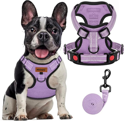MIDOG No-Pull Dog Harness | Adjustable &amp; Reflective Pet Harness Leash Set for Small Medium Large Dogs Walking, Training| No Choke, Front Clip, Soft Padded Vest with Easy Control Handle - Purple, M