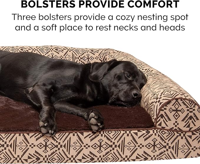 FurHaven Soft, Orthopedic Foam Sofa Dog Bed with Washable &amp; Removable Cover - Plush/Woven - Desert Brown, Dogs Up to 35 lbs - Medium