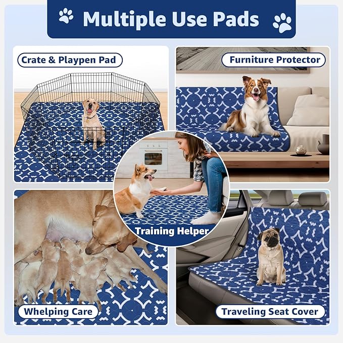 LOOBANI Reusable Pee Pads for Dogs: 2 Pack 36"x 41" Super Absorbent Washable Puppy Pads Non-Slip Whelping Pad Dog Playpen Mat, Waterproof &amp; Leakproof Dog Training Pads for Floor, Crate, Potty