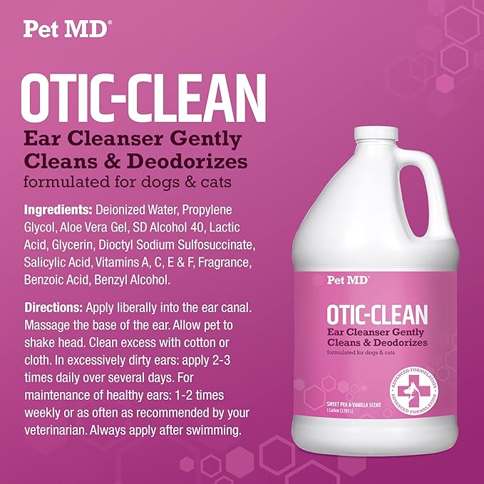 Pet MD Otic-Clean Dog Ear Cleaner - Veterinarian-Formulated Otic Ear Solution for Dogs &amp; Cats - Pet Ear Cleaner for Itch, Odor, &amp; Wax Buildup - Deodorizing Cat Ear Cleaner Solution - 1 Gallon