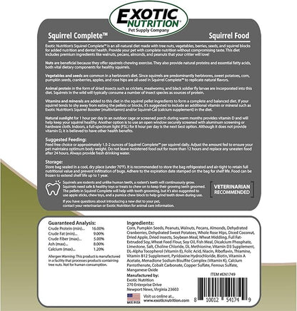 Squirrel Complete (15 lb.) - Healthy Natural Food - Nutritionally Complete Diet for Pet &amp; Captive Squirrels - Ground, Grey, and Flying Squirrels, &amp; Chipmunks