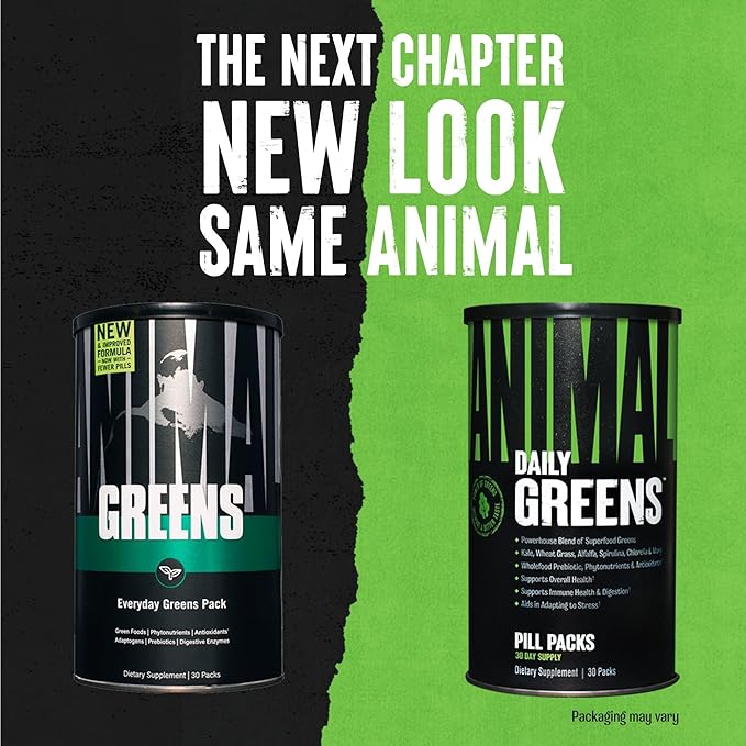 Animal Daily Greens Pill Packs - Kale, Wheat Grass, Alfalfa &amp; More - Convenient Prebiotic and Probiotic Superfood Blend for Superior Digestion, Gut Health, and Immunity For Men &amp; Women - 30 Day Supply