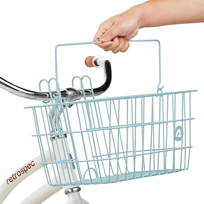 Retrospec Apollo-Lite Lift-Off Bike Basket - Detachable Steel Handlebar Basket with Carrying Handle for Commuting, Shopping &amp; Beach Trips - 14.5in x 9.5in Weather-Resistant Biking Gear