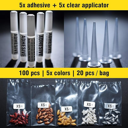 zetpo 100 pcs Cat Nail Caps | Cat Claw Covers | with Adhesives and Applicators (XS, Metal Red, Bronze, Gold, Silver, Pearl White)
