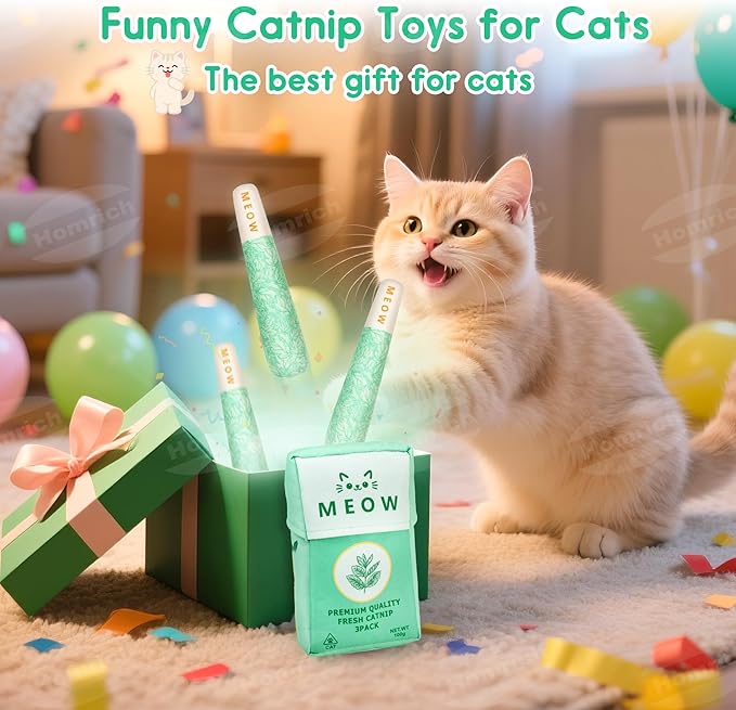 Homrich Catnip Toys for Cats, 3-Pack Funny Cat Toys Filled with 100% Pure Organic Catnip, Safe Kitten Teething Chew &amp; Kicker Toys - Interactive Cat Toys for Bored Indoor Adult Cats
