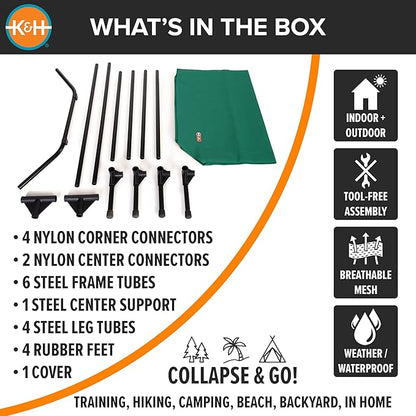 K&amp;H Pet Products Outdoor Elevated Dog Cot, Cooling Raised Bed with Waterproof Breathable Mesh for Large Dogs, Portable Pet Bed with Heavy-Duty Metal Frame, Oversized Hammock Style - Extra-Large Green