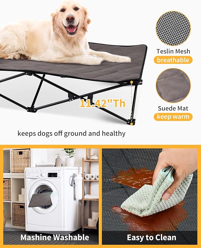 KingCamp Elevated Dog Bed for XL Dogs, Outdoor Raised Cooling Pet Cot Bed with Washable Breathable Mesh &amp; No-Slip Feet Perfect for Camping, Backyard, Indoor Use (X-Large, Black)