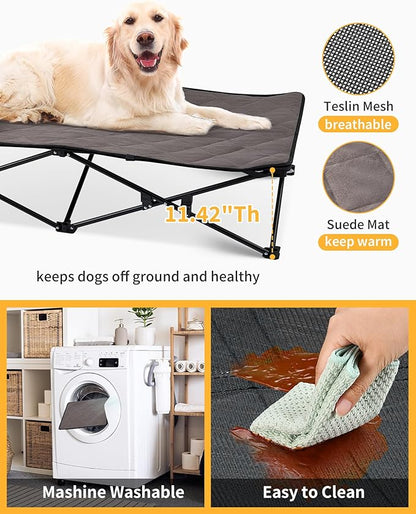 KingCamp Elevated Dog Bed for XL Dogs, Outdoor Raised Cooling Pet Cot Bed with Washable Breathable Mesh &amp; No-Slip Feet Perfect for Camping, Backyard, Indoor Use (X-Large, Black)