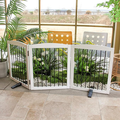 ZJSF Freestanding Panel Dog Gate for Indoor, Doorways,Stairs, or Hallways,Foldable Wooden White Pet Gates for House,Pet Gate for Dogs,Dog Fence, Puppy Gate,Support Feet Included,24 "Height-3 Panels