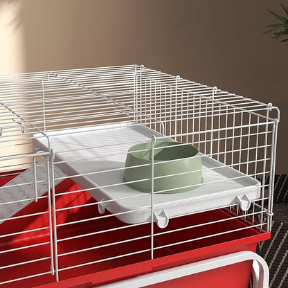 PawHut Two-Story Small Animal Cage Removable from Stand, Guinea Pig Cage with Shelf &amp; Wheels, Pet Habitat for Hedgehog, Chinchilla, Ferret, 39" x 20.5" x 36.5", Red