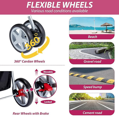 4 Wheels Pet Stroller for Small Medium Dogs Cats 10-33 lbs, Foldable Dog and Cat Stroller with Cup Holder &amp; Storage Basket &amp; Breathable Mesh, Pet Strolling Cart for All-Season, Pink