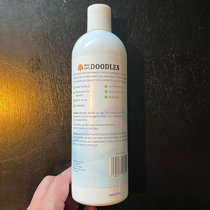 Premium Anti Itch Dog Shampoo for Sensitive Skin, Made in USA, Dry Skin Treatment for Dogs, Great for Allergies, Itching, Hot Spots, Natural Ingredients &amp; Allergy Relief, 16 OZ [We Love Doodles]