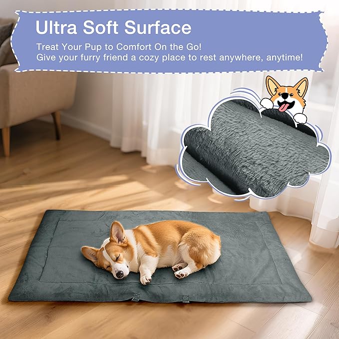 Kritter Planet Waterproof Foldable Dog Bed Pad for Camping &amp; Travel, Portable Roll-Up Dog Bed Car Seat Pet Cushion Mat with Handles for Small &amp; Medium Dogs, Indoor &amp; Outdoor Use