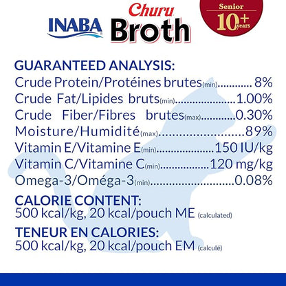 INABA Churu Broth for Cats Senior 10+, Side Dish Pouch, 1.4 Ounces per Pouch, 12 Pouches Total, Chicken &amp; Tuna Recipe