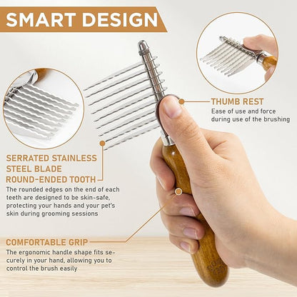 TAKAVU Dematting Fur Rake Comb Brush for Dogs &amp; Cats - Undercoat Comb with Safety Blades for Removing Knots, Mats &amp; Tangles - Grooming Tool for Poodles, Doodles, Long Haired Pets
