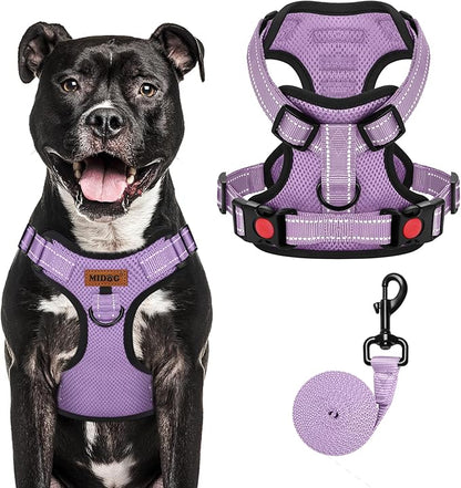 MIDOG No-Pull Dog Harness | Adjustable &amp; Reflective Pet Harness Leash Set for Small Medium Large Dogs Walking, Training| No Choke, Front Clip, Soft Padded Vest with Easy Control Handle - Purple, L