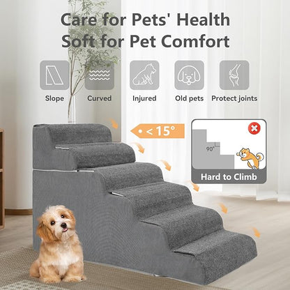 ABORON 𝟲 𝗦𝘁𝗲𝗽𝘀 Dog Steps for High Bed, 26 Inch High Dog Stairs for Small Dogs, Waterproof Pet Stairs for Small Old Large Dogs and Cats with Removable Cover &amp; PE Support Board for Bed/Car/Couch