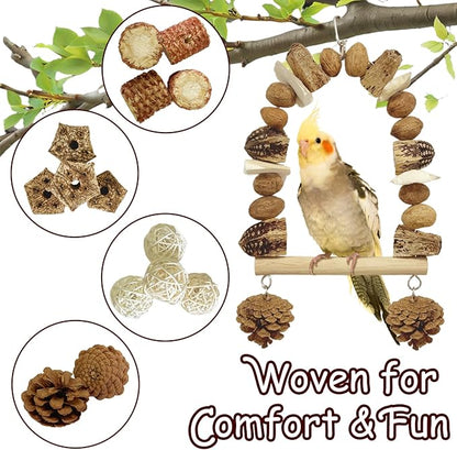 Nut Perch Stand with Interchangeable Materials – Natural, Safe Bird Playset for Beak Exercise &amp; Mental Stimulation