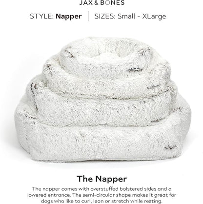 Jax &amp; Bones Dog Napper - Machine Washable Shag Bed for Dogs - Extra Heavy Duty Bolstered Sides - Large White Dog Mat | 40 x 32 Inches