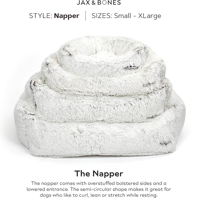 Jax &amp; Bones Dog Napper - Machine Washable Shag Bed for Dogs - Extra Heavy Duty Bolstered Sides - Small White Dog Mat | 24 x 21 Inches