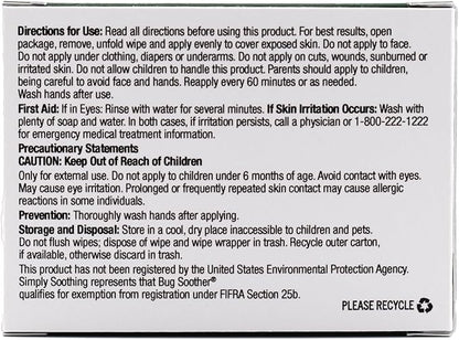 Bug Soother Wipes (30 ct) - Natural Insect, Gnat and Mosquito Repellent &amp; Deterrent - 100% DEET-Free Safe Bug Wipes for Adults, Kids, &amp; Pets - Made in USA