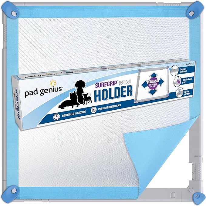 SureGrip Pee Pad Holder - Fits All Common Pad Sizes, 100% of Urine Stays on Pad, Built-in Lock &amp; Release Pad Grips Secure Pad to Holder, Holder Can Secure to Floor, No Sliding or Folding