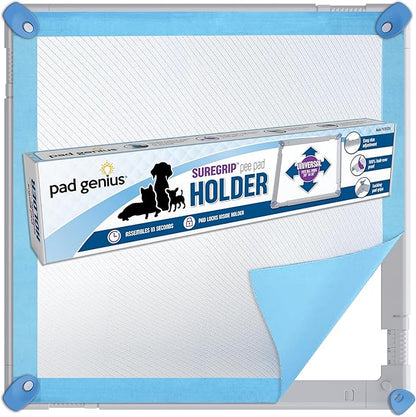 SureGrip Pee Pad Holder - Fits All Common Pad Sizes, 100% of Urine Stays on Pad, Built-in Lock &amp; Release Pad Grips Secure Pad to Holder, Holder Can Secure to Floor, No Sliding or Folding