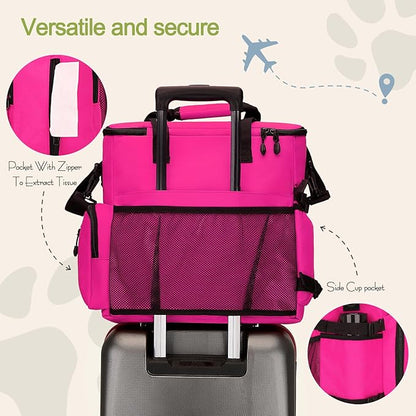 Dog Travel Bag,Weekend Pet Travel Bag Set for Dog and Cat,Airline Approved Tote Multi-Function Dog Bags for Traveling,Include 2 Collapsible Bowls,2 Food Storage Containers,1 Feeding Mat,Red